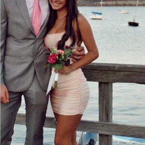 Light Pink Satin Lace-Up Back Lucy in the Sky Mini Dress